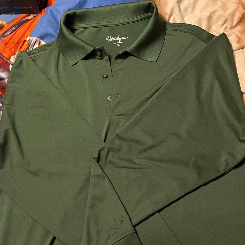 Walter Hagen Men's Dark Green Polo  Long Sleeve Shirt
